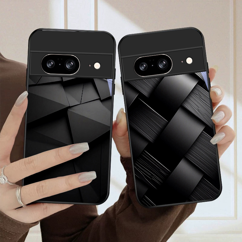 Google Pixel 9 Pro - Ciemna geometryczna tekstura, czarne szklane etui